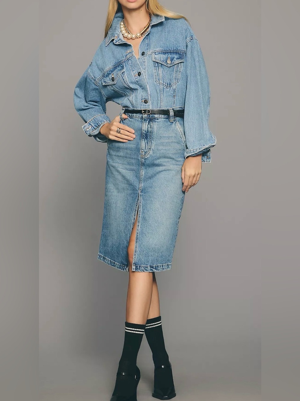 Pilcro Front Slit Denim Skirt Light Blue Midi Pockets Sold Out Online Rare 10